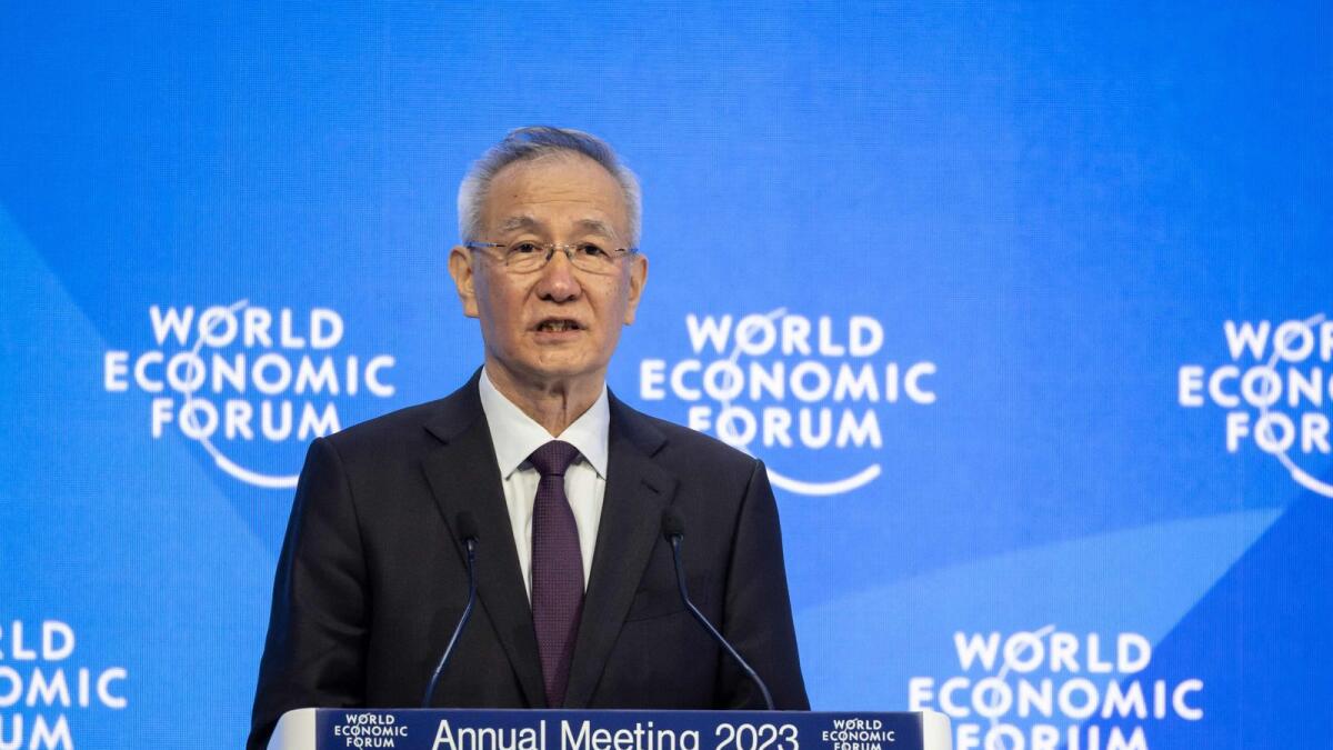 China's vice-premier Liu He speaks during a session of the World Economic Forum (WEF) annual meeting in Davos on January 17, 2023.  — AFP