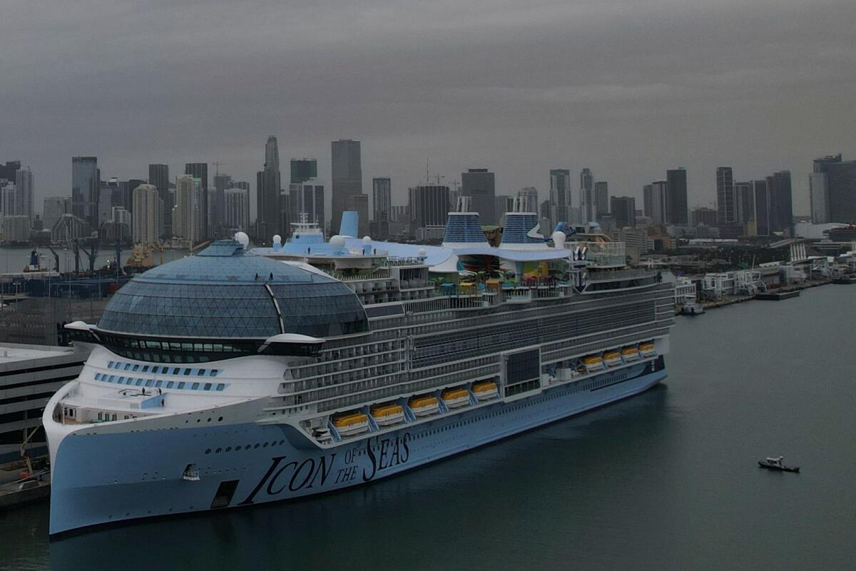 The Icon of the Seas, the world's largest cruise ship, sits docked after arriving to its home port in Miami, on January 10, 2024. — AP