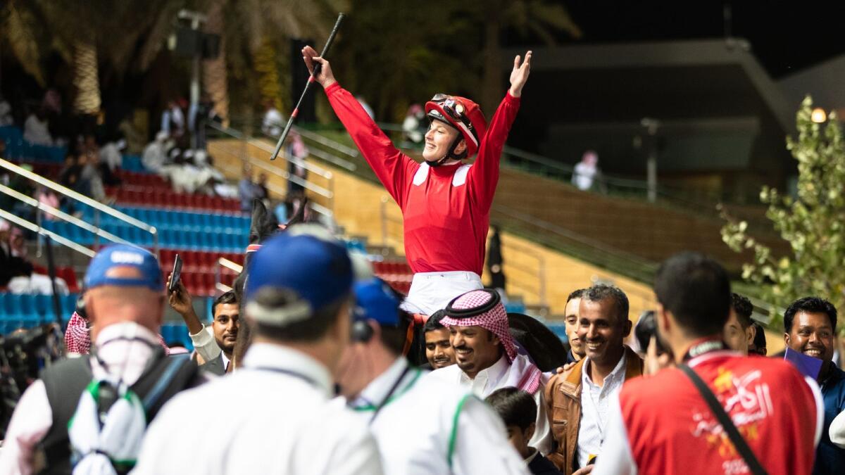 Switzerland’s Sibylle Vogt at last year's Jockeys' Challenge. — Jockey Club of Saudi Arabia