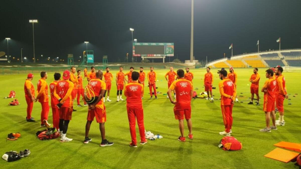 The Islamabad United players during their first training session in Abu Dhabi. (PCB Twitter)