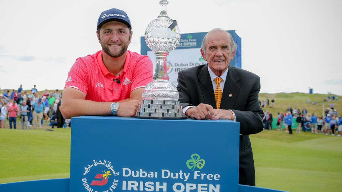 2019 DDF Irish Open winner Jon Rahm with Colm McLoughlin (right), DDF executive vice chairman and CEO. - Supplied photo