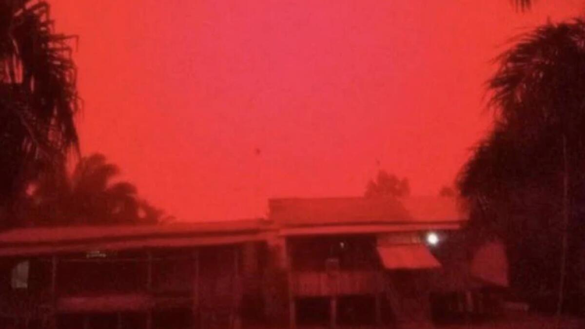 indonesia, blood red sky, haze