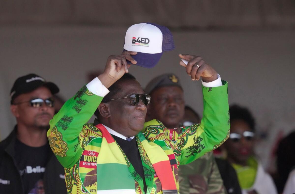 Zimbabwe's President Emmerson Mnangagwa at a campaign rally in Harare, on August 9, 2023. -- AP