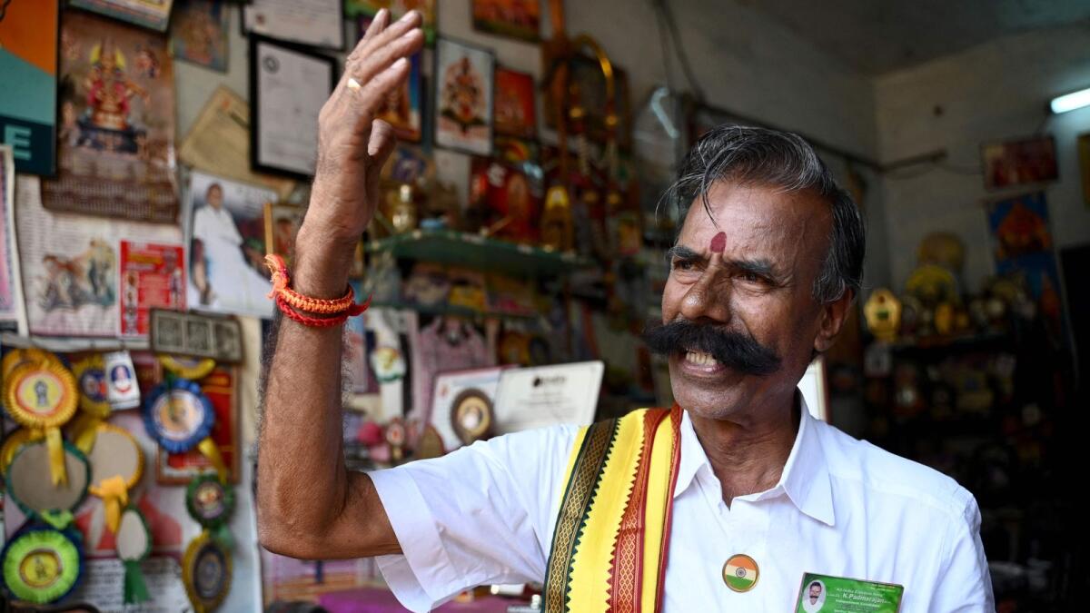 Independent candidate K. Padmarajan at his office in Mettur, near Salem district in India's Tamil Nadu state. Photo: AFP