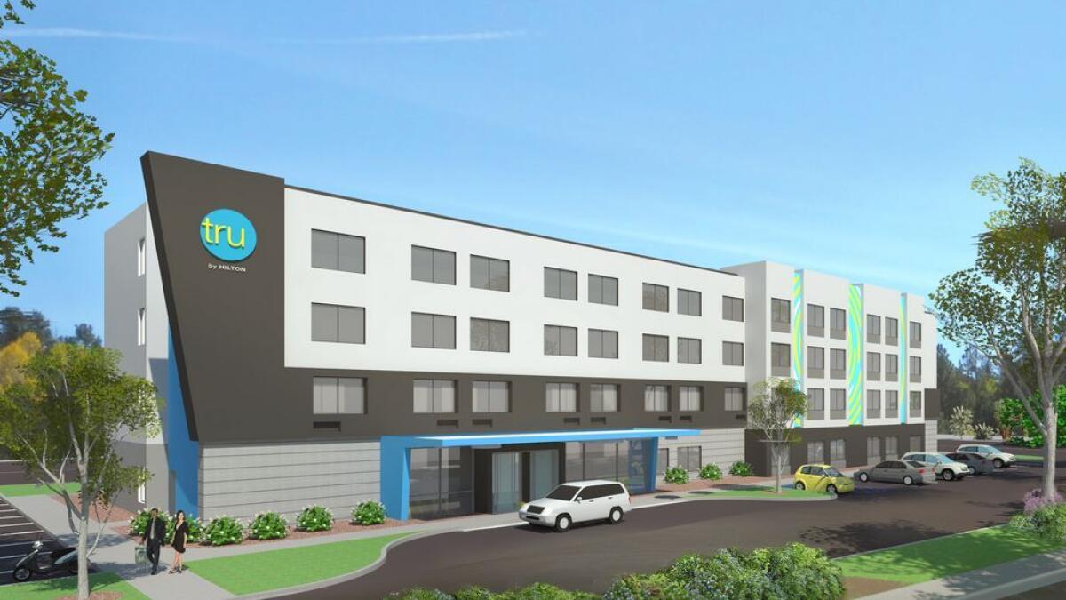 This image provided by FRCH via Hilton shows a rendering of a new hotel brand named Tru. 