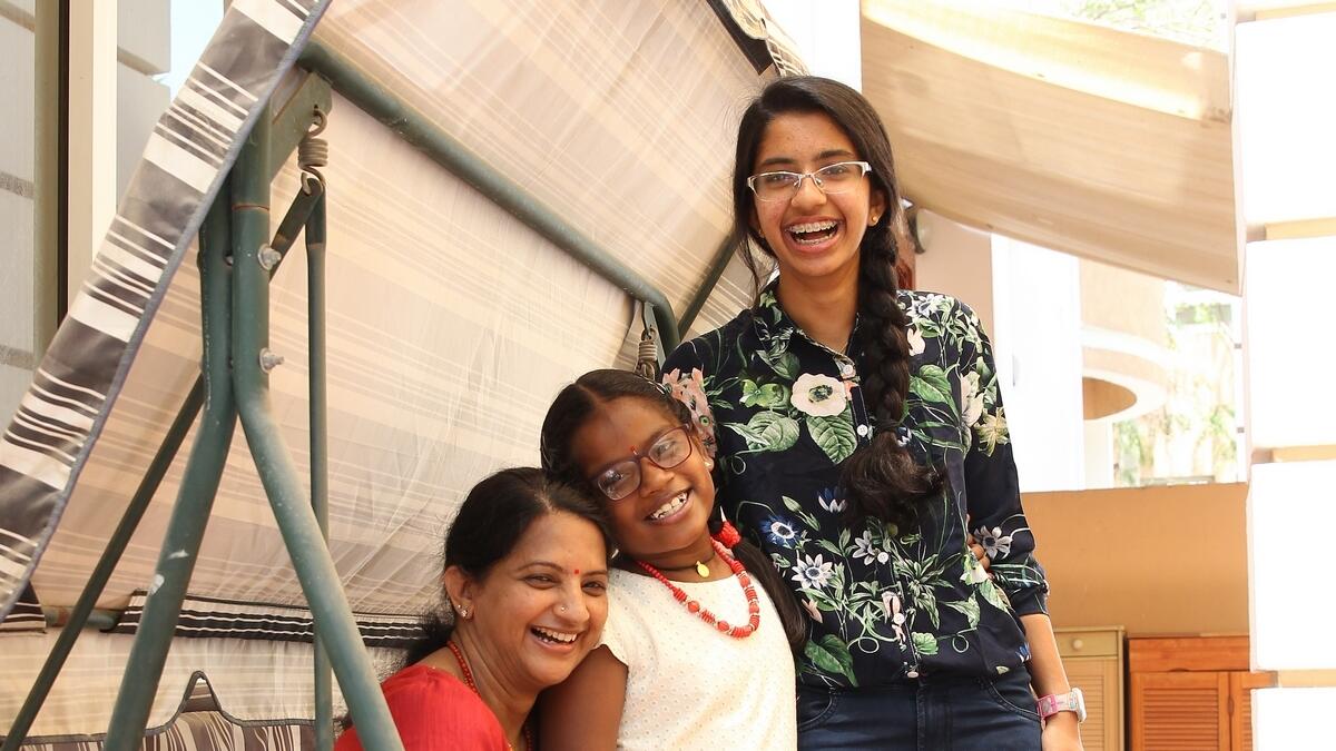 Dr Sitalakshmi Ramanan with her elder daughter Poorvaja Subramanian and younger one Apoorva Sitalakshmi Ramanan at her residence in Dubai.-Photo by Juidin Bernarrd/Khaleej Times