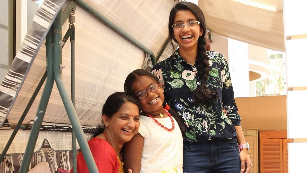 Dr Sitalakshmi Ramanan with her elder daughter Poorvaja Subramanian and younger one Apoorva Sitalakshmi Ramanan at her residence in Dubai.-Photo by Juidin Bernarrd/Khaleej Times 
