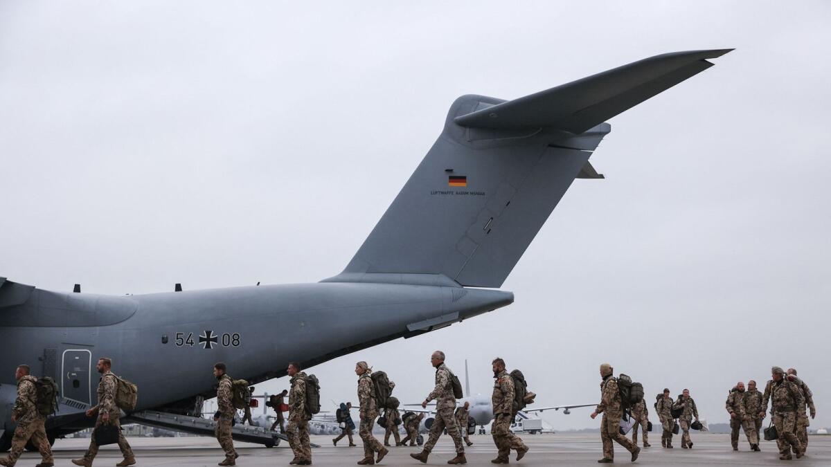 Returning troops of the German armed forces Bundeswehr who had served under the UN mission in Mali disembark of an A400M military cargo aircraft at the military air base in Wunstorf, northern Germany. — AFP file