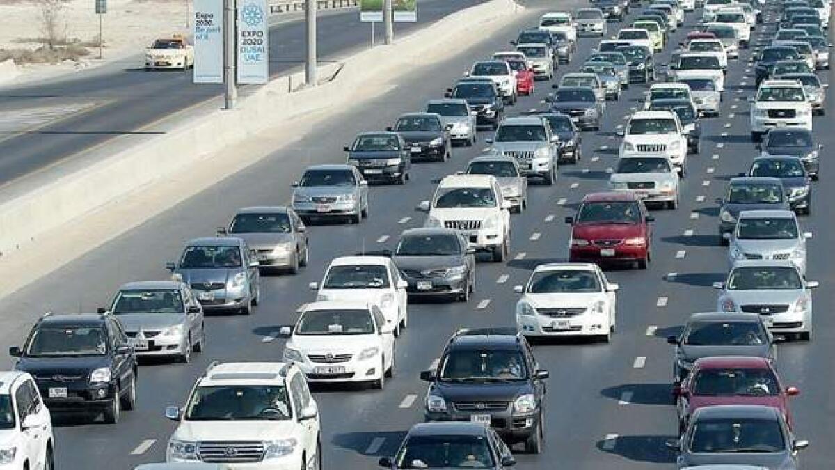 Traffic congestion on roads heading towards Dubai  
