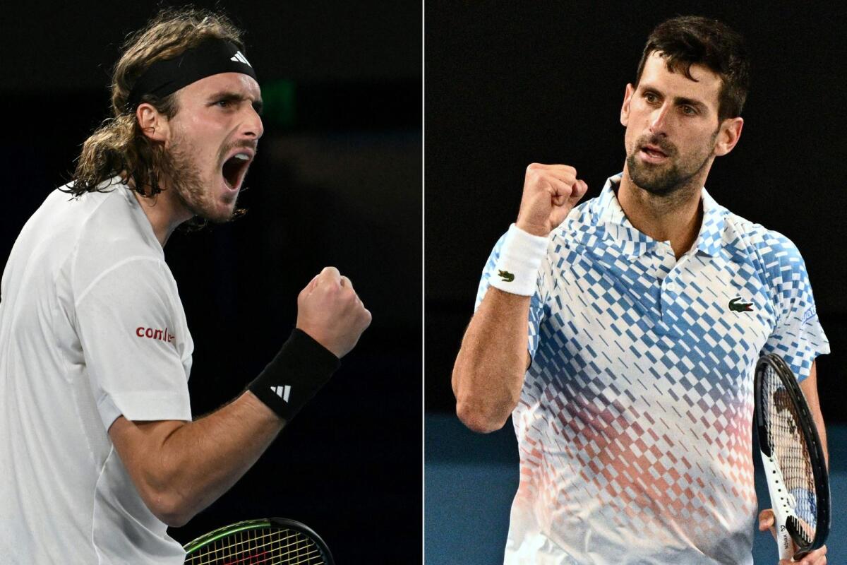 Stefanos Tsitsipas (left) is eyeing for his first Grand Slam title, while Novak Djokovic is aiming to draw level with Rafael Nadal with a 22nd-Major. — AFP
