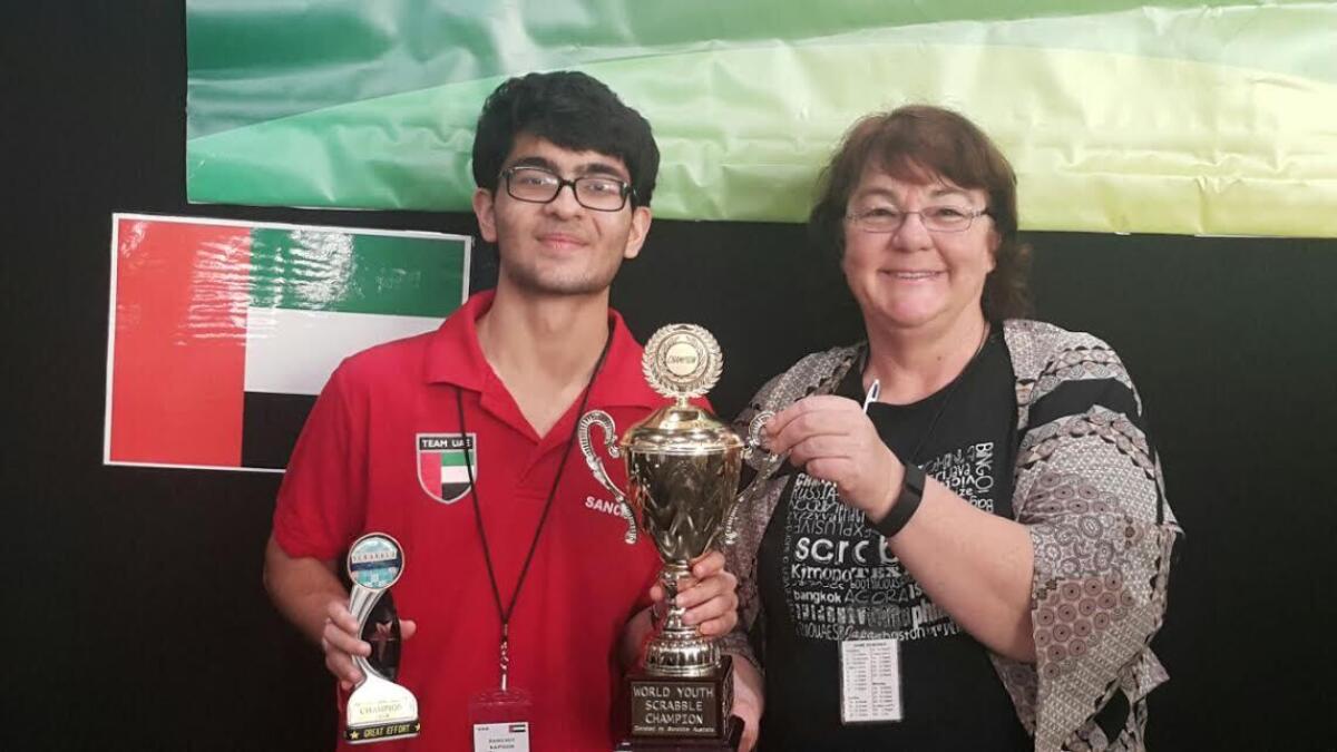 Sanchit with Karen Richards, founder of the World Youth Scrabble Championship and chair, WESPA Youth Committee.