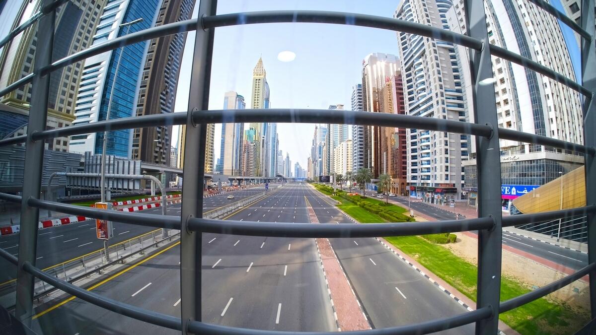 A deserted Sheikh Zayed road after UAE announced a massive three-day sterilisation programme on March, 27 2020. (Photo by Shihab/ Khaleej Times)