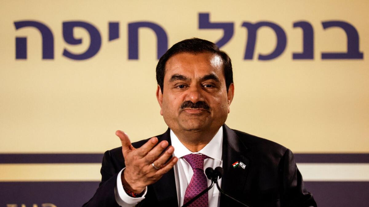 Indian billionaire Gautam Adani speaks during an inauguration ceremony after the Adani Group completed the purchase of Haifa Port earlier in January 2023, in Haifa port, Israel, on January 31, 2023. — Reuters