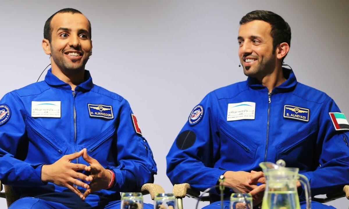 FILE. UAE astronauts Hazzaa Al Mansouri (L) and Sultan Al Neyadi (R).