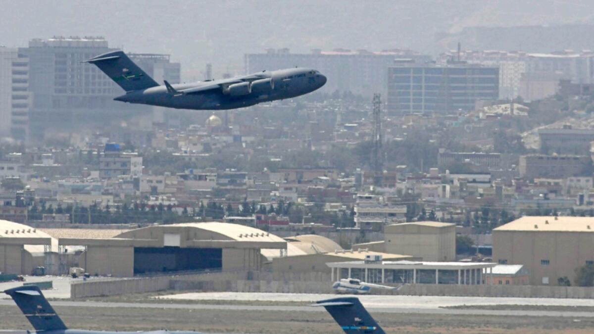 A US Air Force aircraft takes off from the airport in Kabul. — AFP