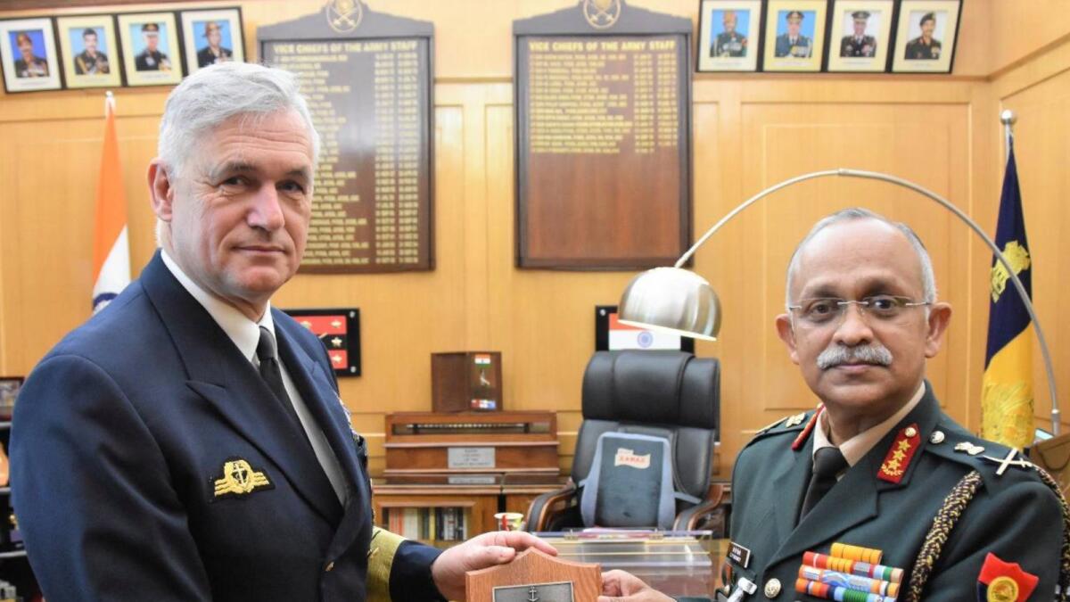 Vice-Admiral Kay-Achim Schoenbach (left) during his visit to India on Saturday. — Courtesy: Twitter