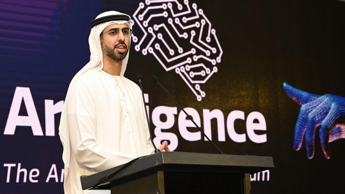 Omar bin Sultan Al Olama, Minister of State for Artificial Intelligence, Digital Economy and Remote Work Applications, at Artelligence on Monday. — Photo by Juidin Bernarrd