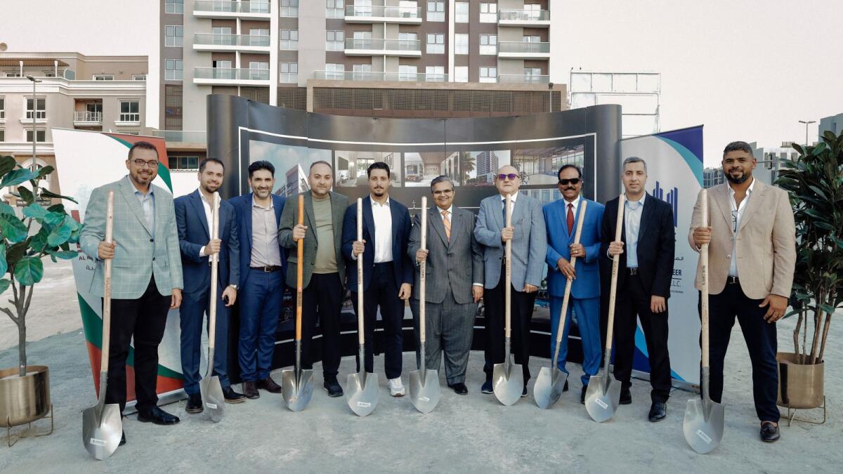 Kalpesh Kinariwala (centre), founder of Pantheon Development with other officials at the ground-breaking of Elysee Heights.