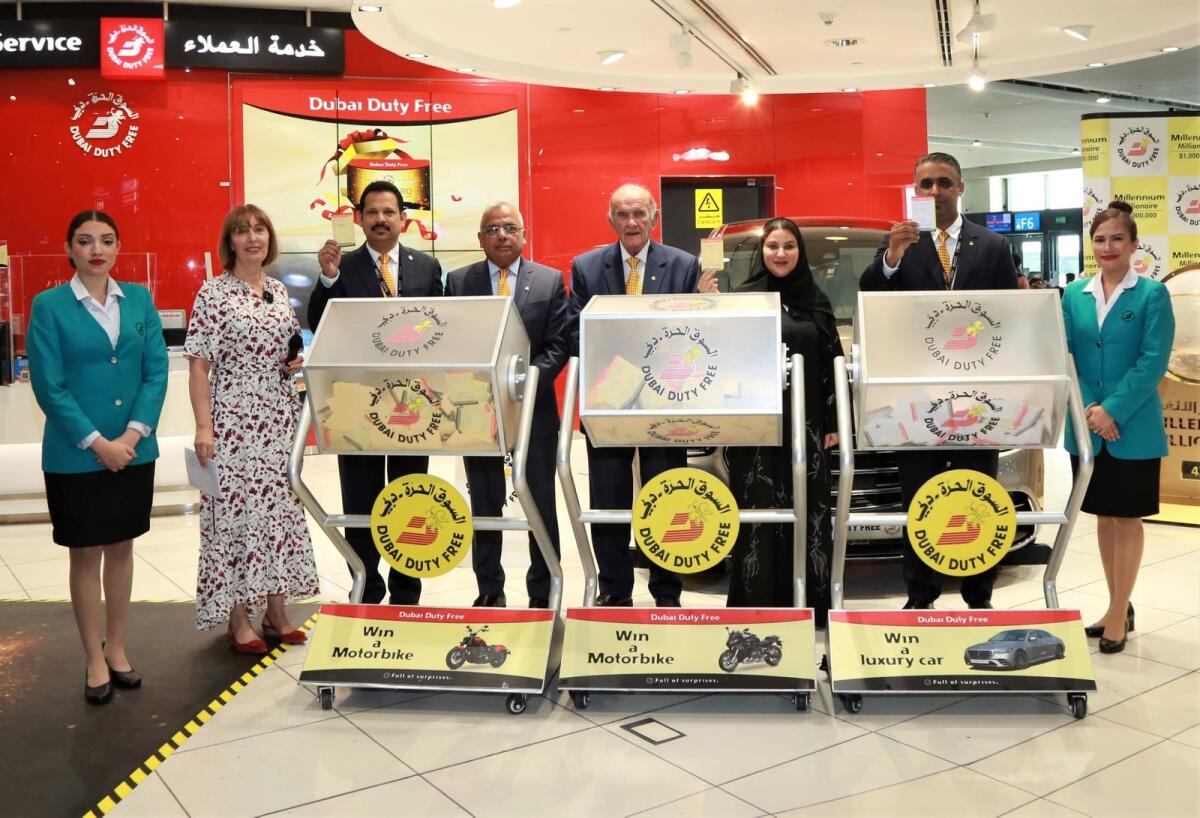 The Dubai Duty Free officials conducted the Dubai Duty Free Finest Surprise draw for three luxury vehicles. — Supplied photo