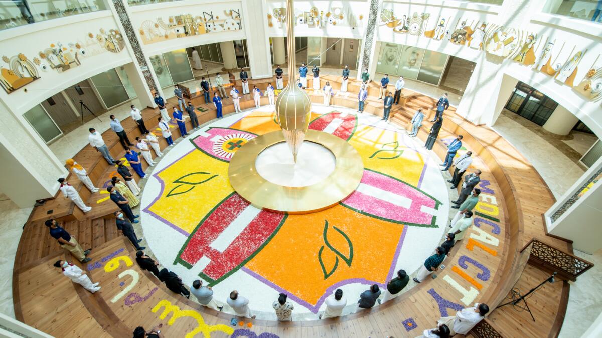 The floral carpet made by the staff and Covid survivors at Burjeel Medical City, Abu Dhabi. — Supplied photo