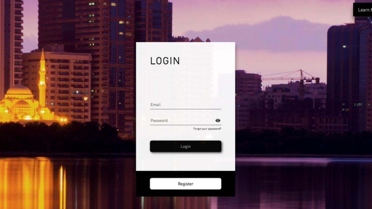 The website, business.goldenvisa.ae, allows users to register for the service by entering an email address and a password. A four-digit verification code is then sent to the email address. After entering the verification code, the user is taken to a dashboard where he/she can answer questions and attach documents.