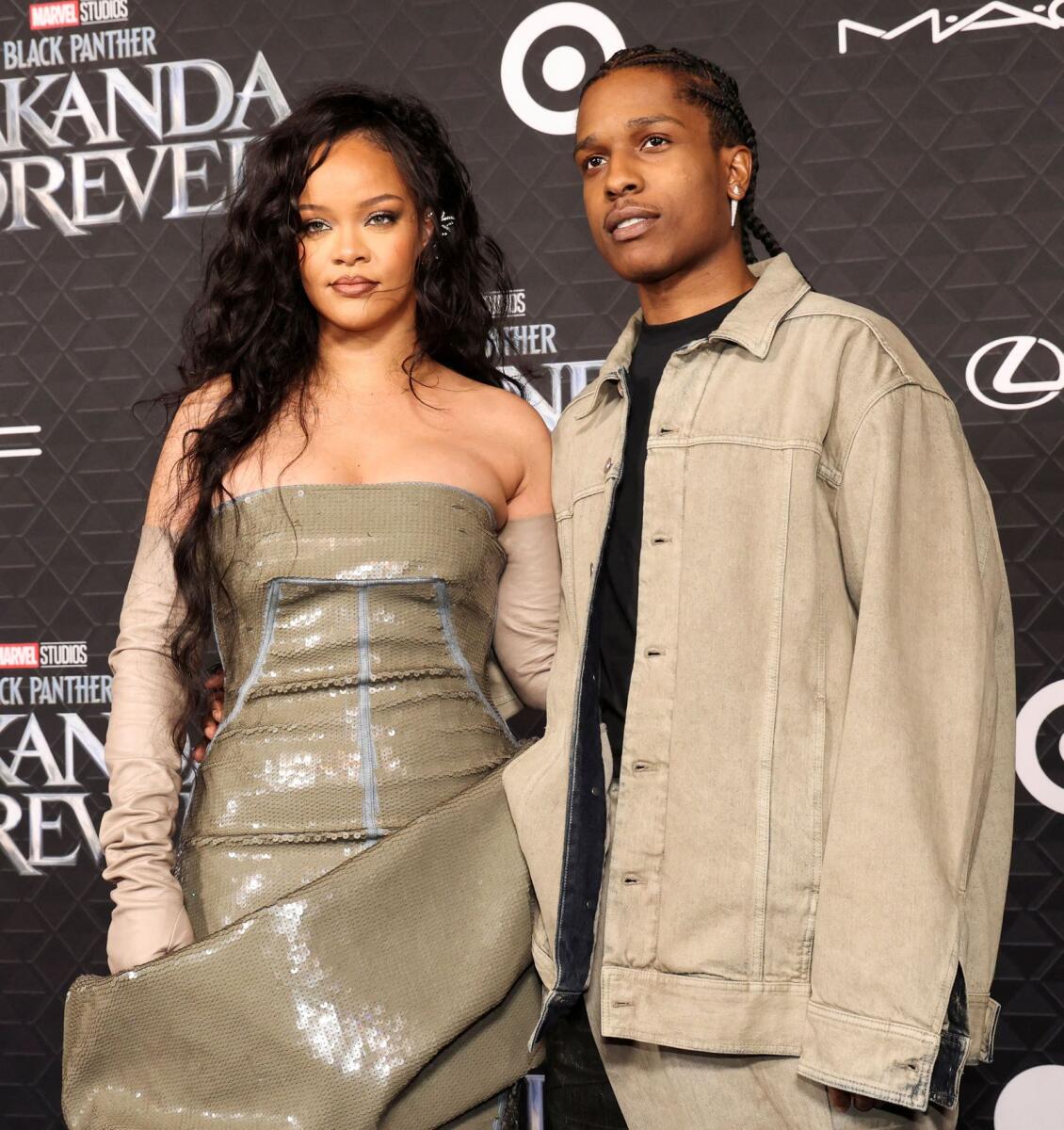 Singer Rihanna and rapper A$AP Rocky attend a premiere for the film Black Panther: Wakanda Forever in Los Angeles, California, U.S., October 26, 2022.