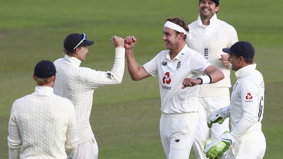 England's Stuart Broad (centre) has been the standout performer in the third Test. (AP)