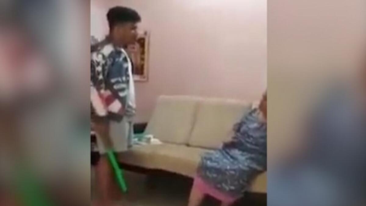 Video: 17-year-old boy thrashes mother with broom for discussing marks