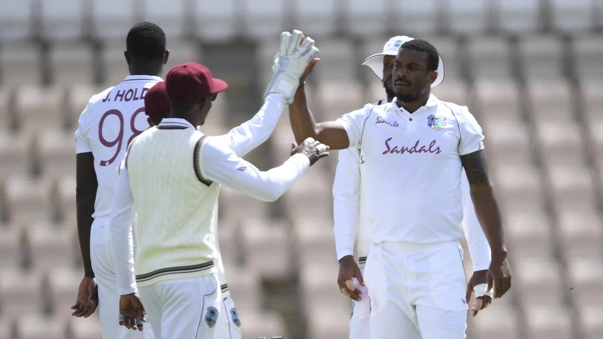 Shannon Gabriel (right) took nine wickets in the match. (AP)