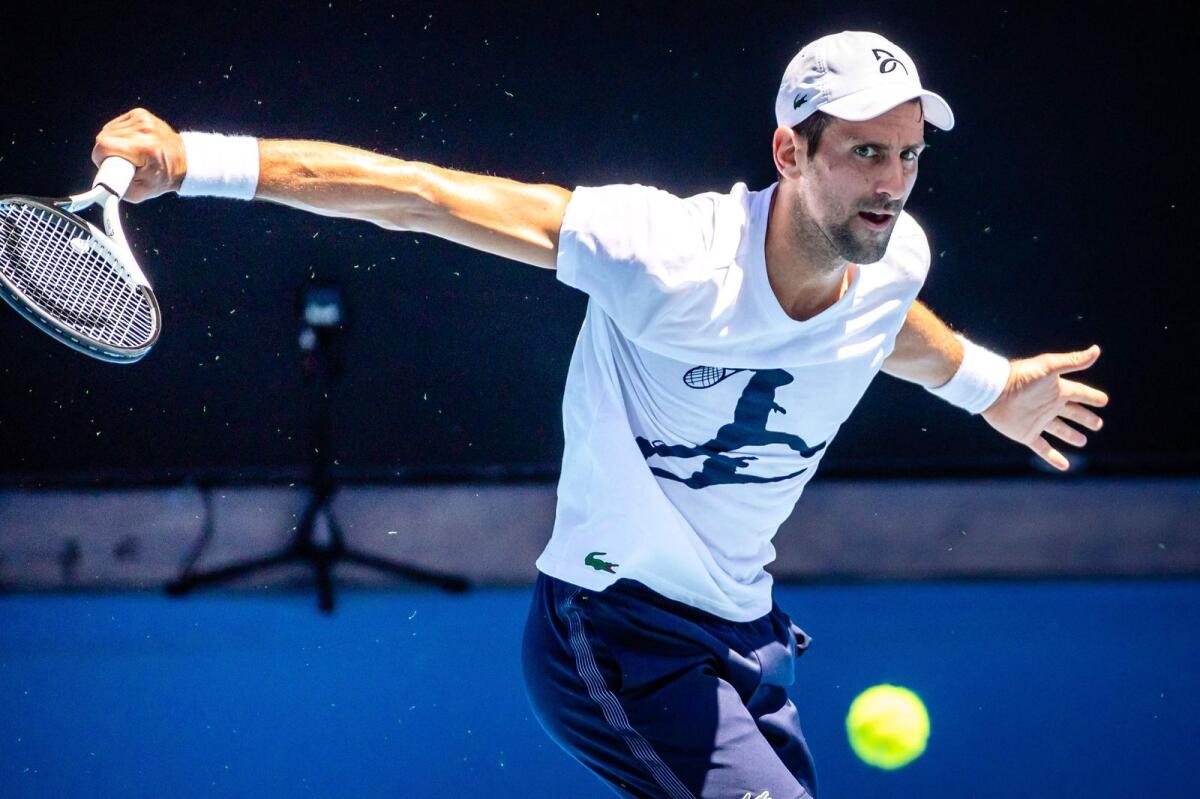 Novak Djokovic attends a practice match with Daniil Medvedev ahead of the Australian Open. — AFP