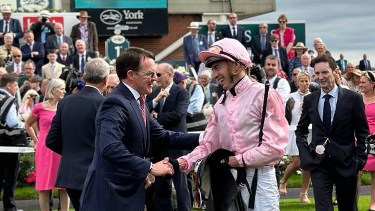 James Doyle is congratulated by trained Aidan O'Brien after his masterly ride aboard Warm Heart in the Yorkshire Oaks. -  Courtesy Lady Jane Cecil