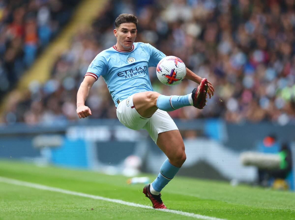Manchester City's Julian Alvarez in action against Liverpool. — Reuters
