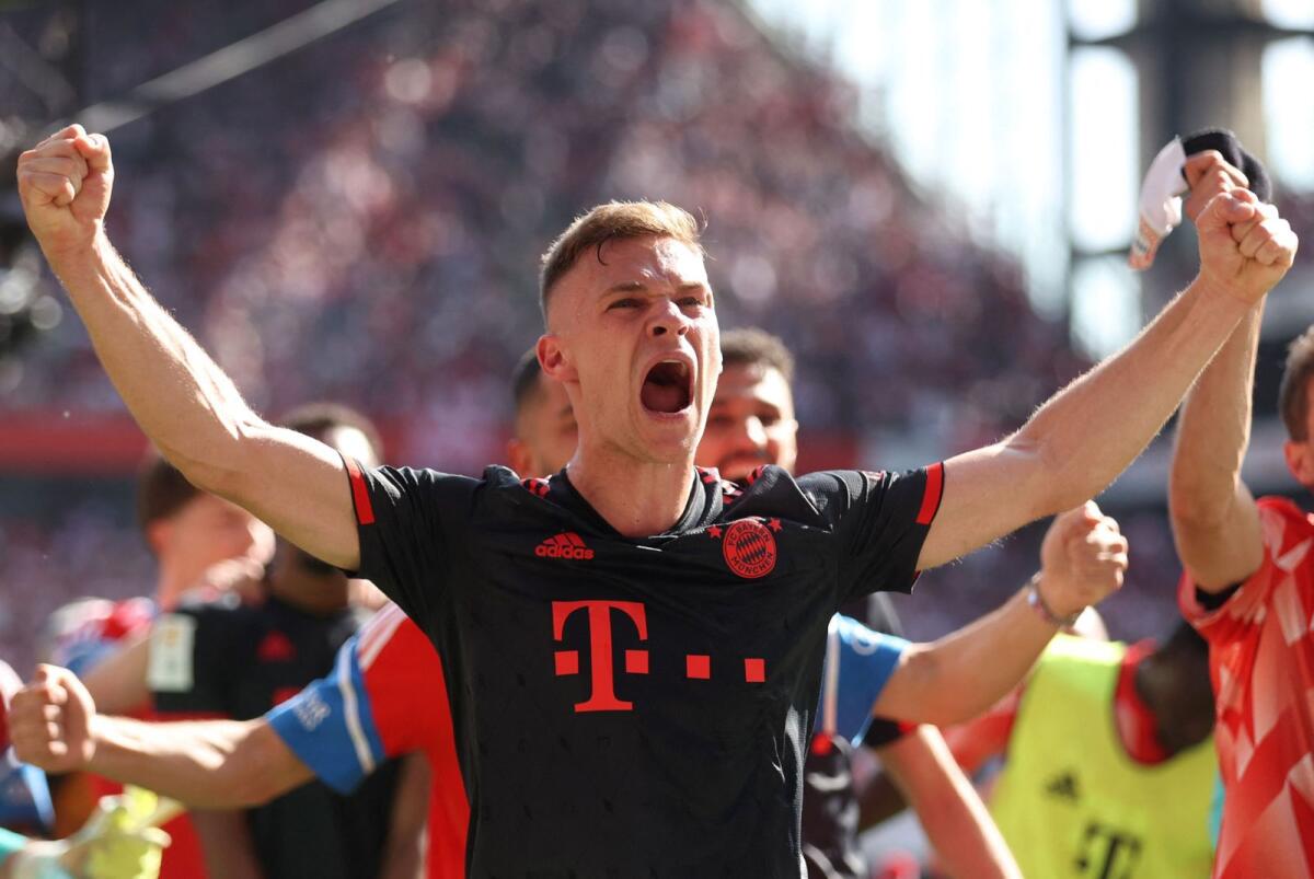 Bayern Munich's Joshua Kimmich celebrates after the team won the Bundesliga title on Sunday  Reuters