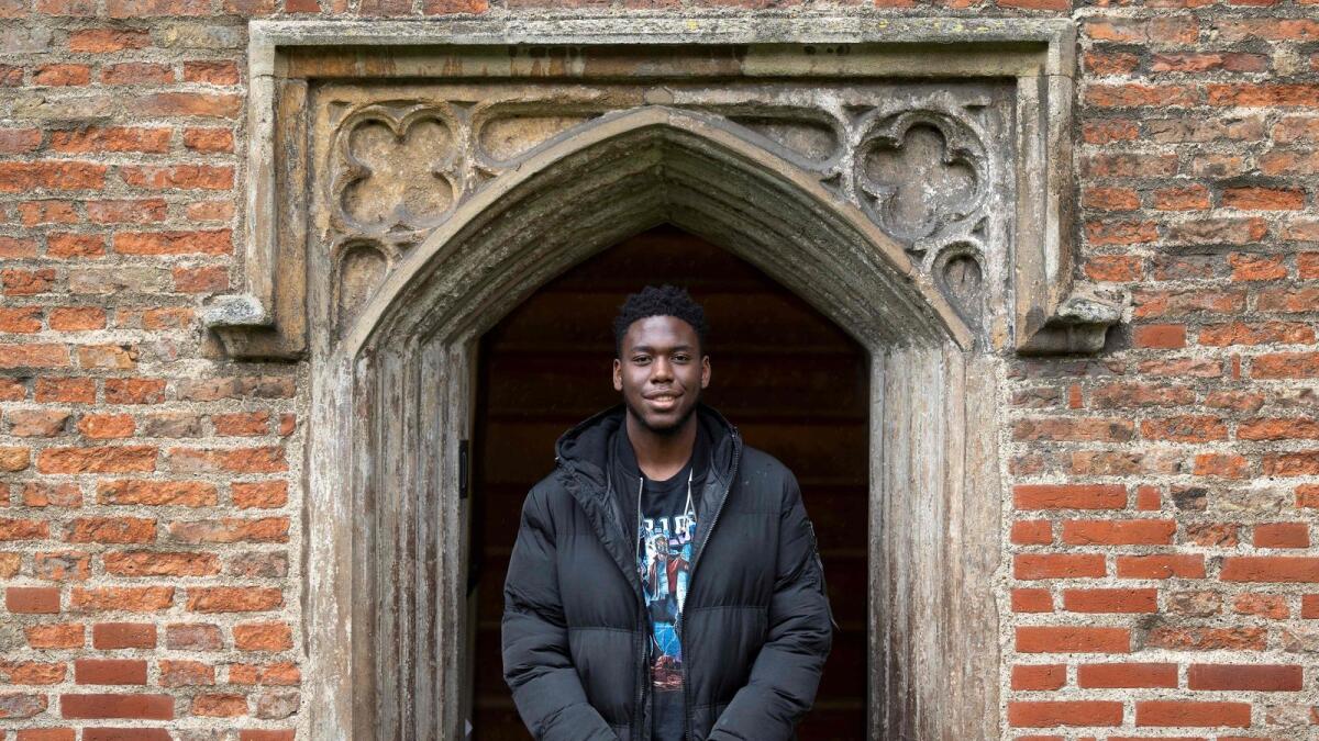 Cambridge engineering student Matthew Omoefe Offeh poses for a portrait at Cambridge University in Cambridge.