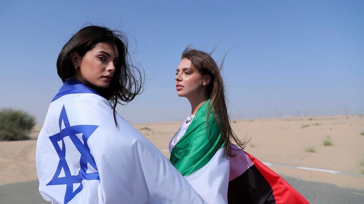 She posed alongside a UAE-based model Anastasia Bandarenka. The shoot, which involved the models waving the Israeli and UAE flags, took place in the sands of Dubai.Photo: Reuters