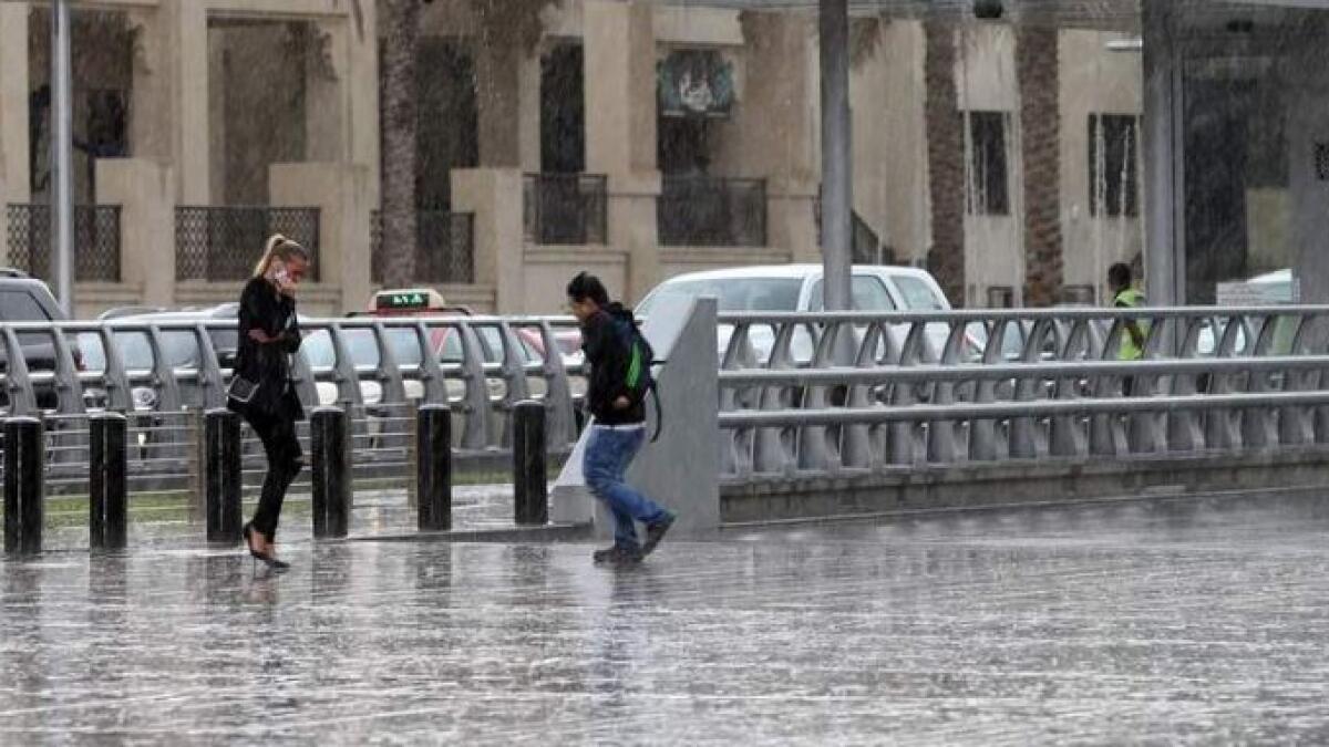 A scene at Emaar Square as rains hit Dubai 