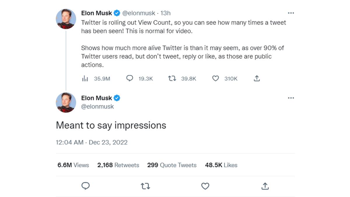 Positioned to the left of the Comment Count button, the View Count button for this tweet shows 35.9 million views late on Thursday (local time). (Photo: @elonmusk/Twitter)