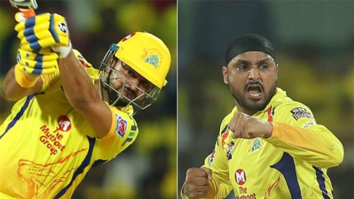 Suresh Raina will be retained by CSK going into the mini-auction, while Harbhajan Singh (right) has been released. — Twitter