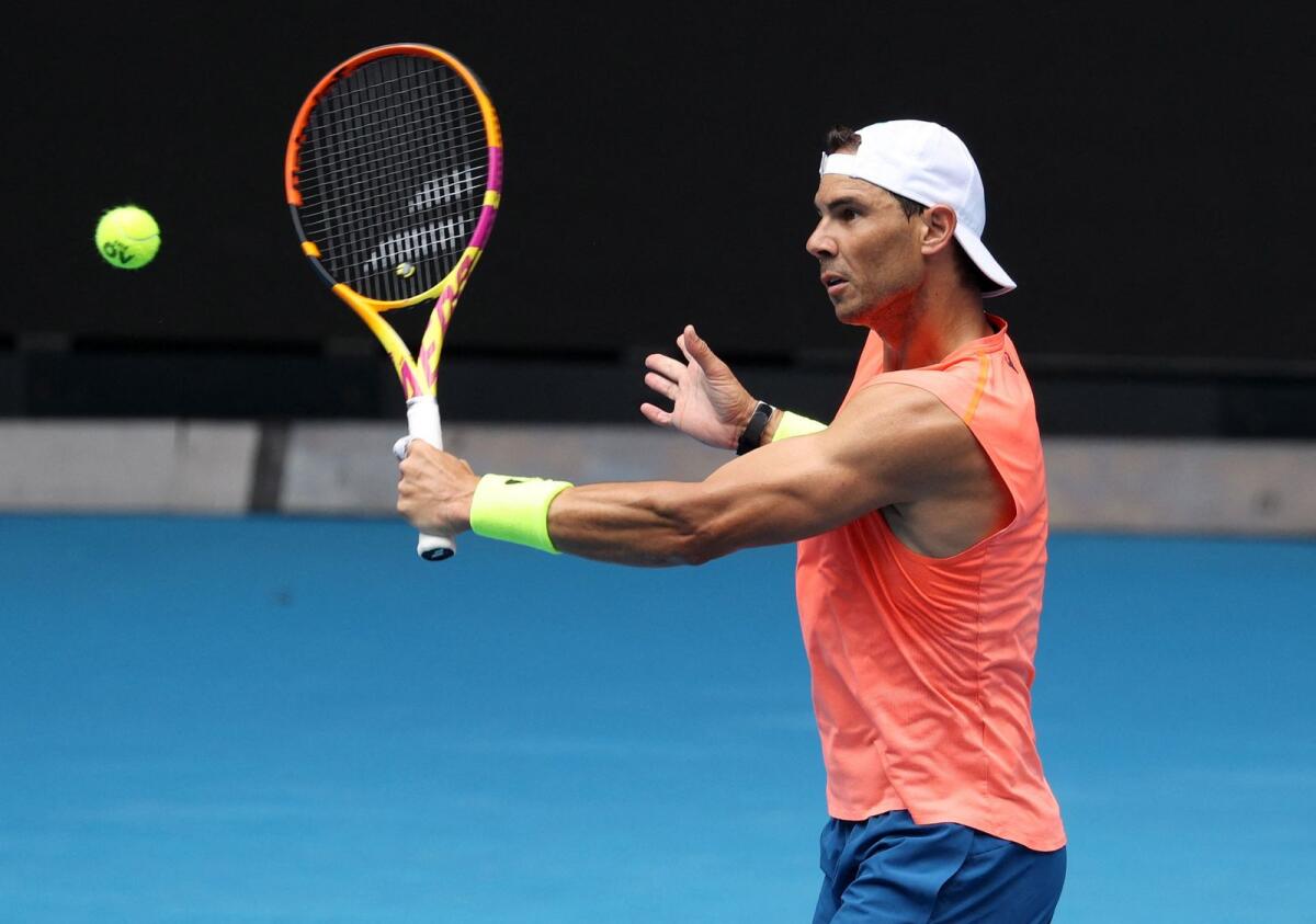 Spain's Rafael Nadal during a practice session. -- Reuters