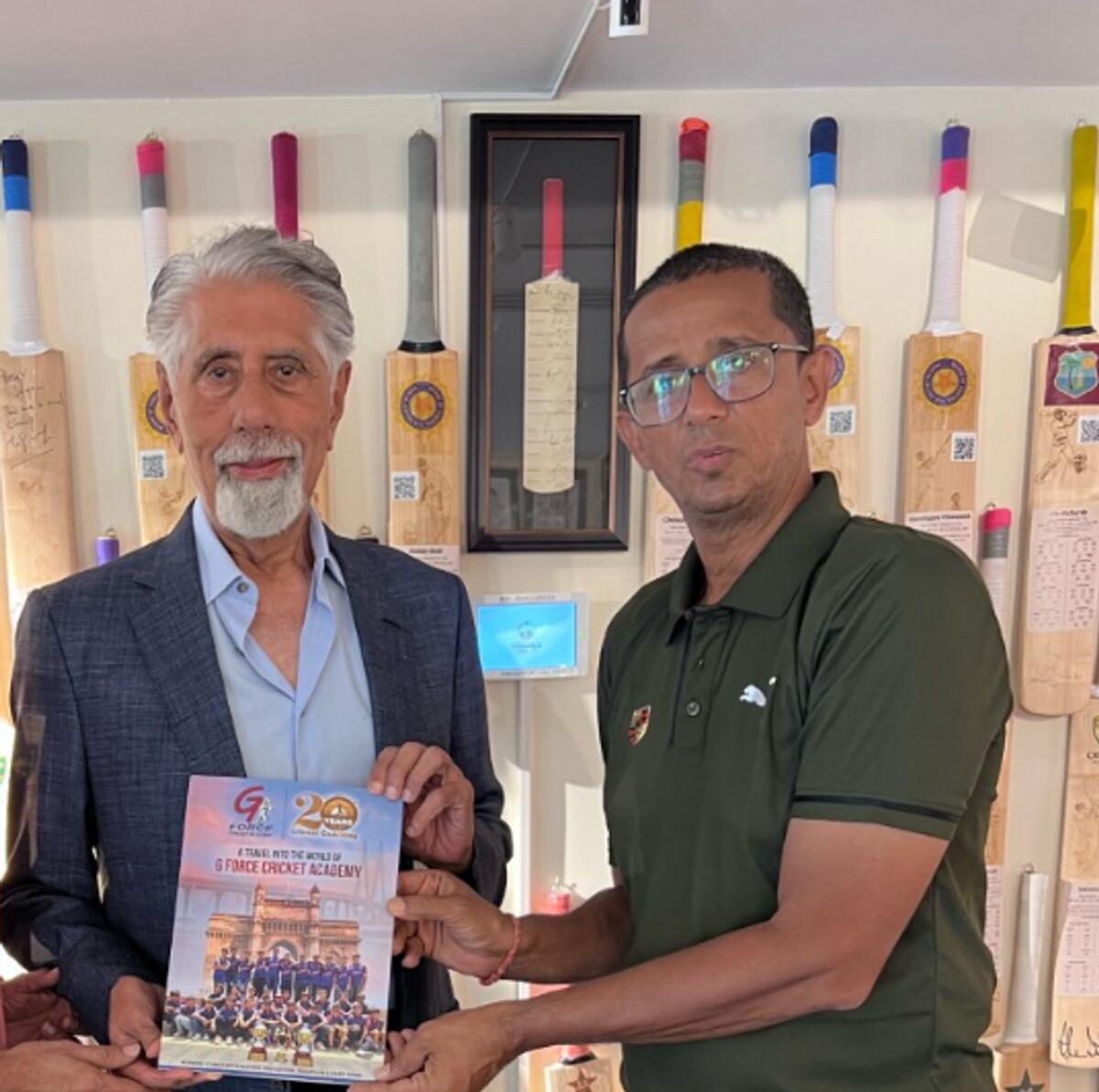 Gopal Jasapara (right) with cricket enthusiast and businessman Shyam Bhatia at the book launch. — Supplied photo