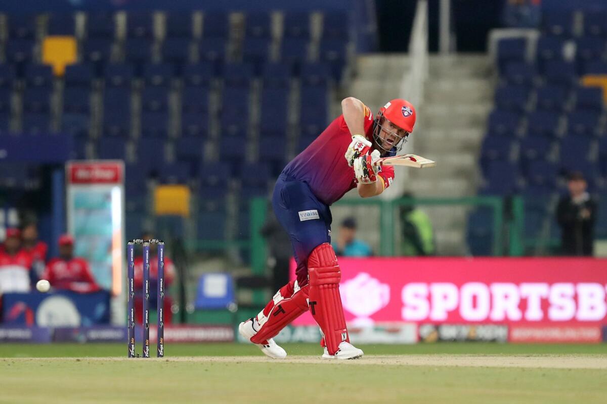 George Munsey of Dubai Capitals plays a shot against the Abu Dhabi Knight Riders at the Zayed Cricket Stadium on Monday. — Supplied photo