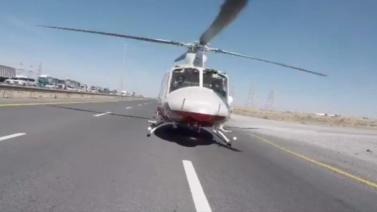 helicopter, emirates road, road accident, ministry of interior