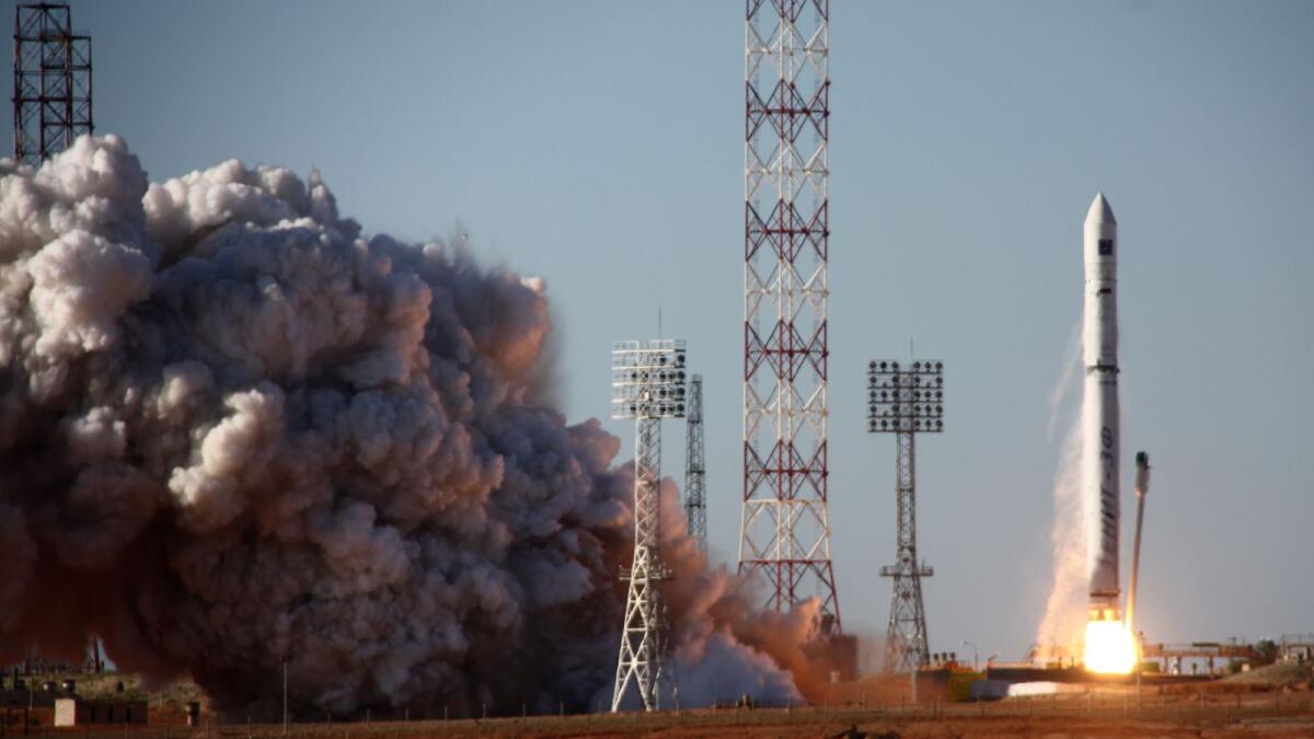 A rocket blasts off from the Baikonur cosmodrome.  – AFP