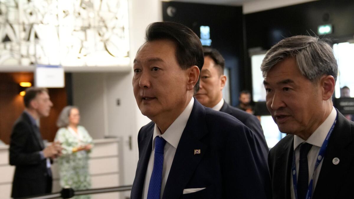 South Korean President Yoon Suk Yeol arrives at the general assembly of the BIE in Paris on Tuesday. — AP