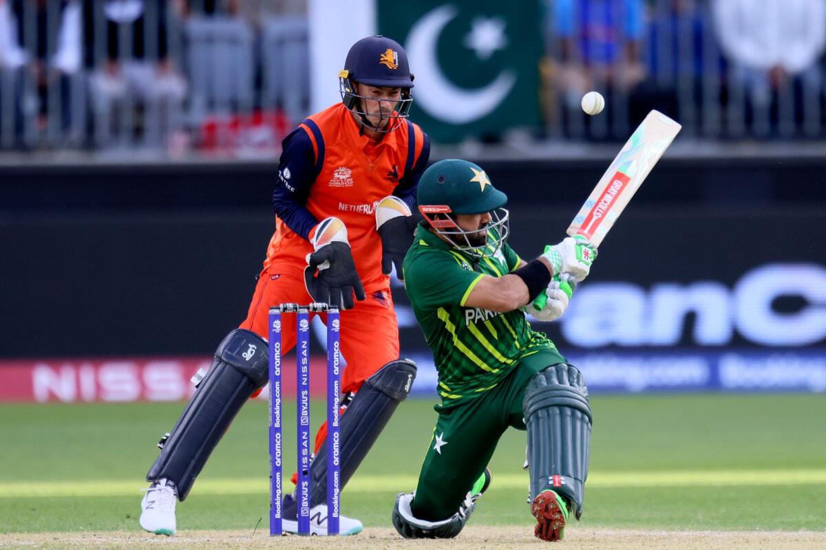 Pakistan's Mohammad Rizwan plays a shot. — AFP