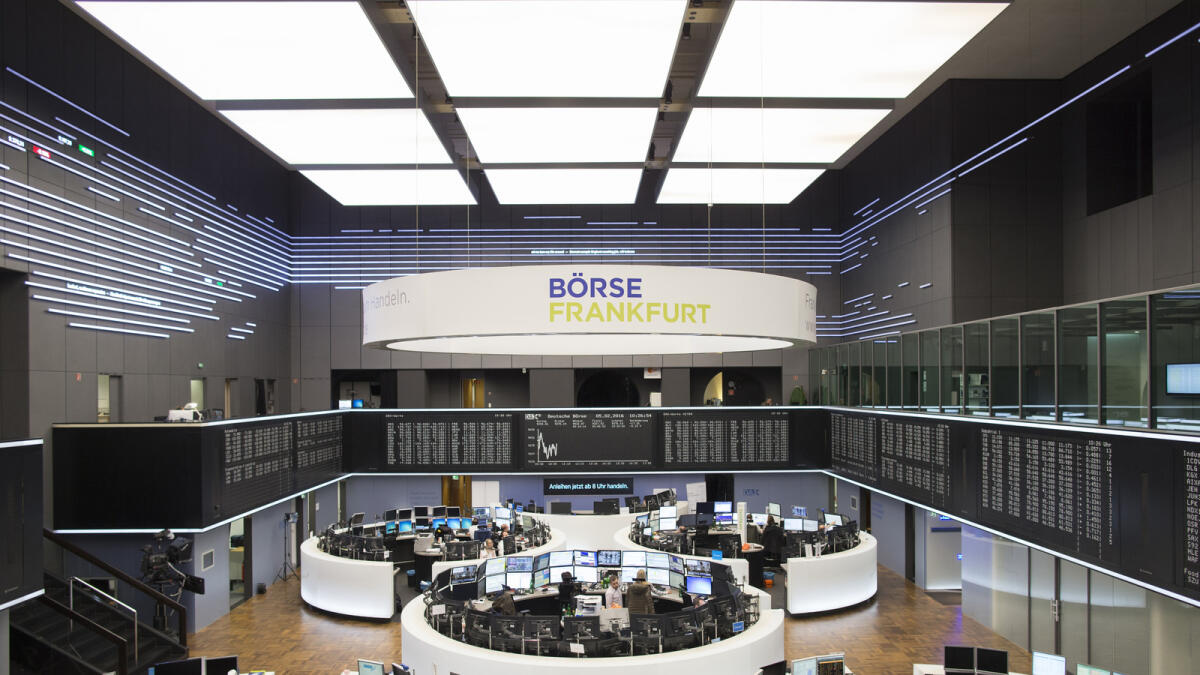 The Frankfurt Stock Exchange. European markets, meanwhile, largely brushed off German data showing ongoing weak demand in its powerhouse manufacturing sector. - File photo