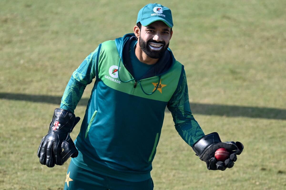 Pakistan's Mohammad Rizwan at a practice session. — AFP