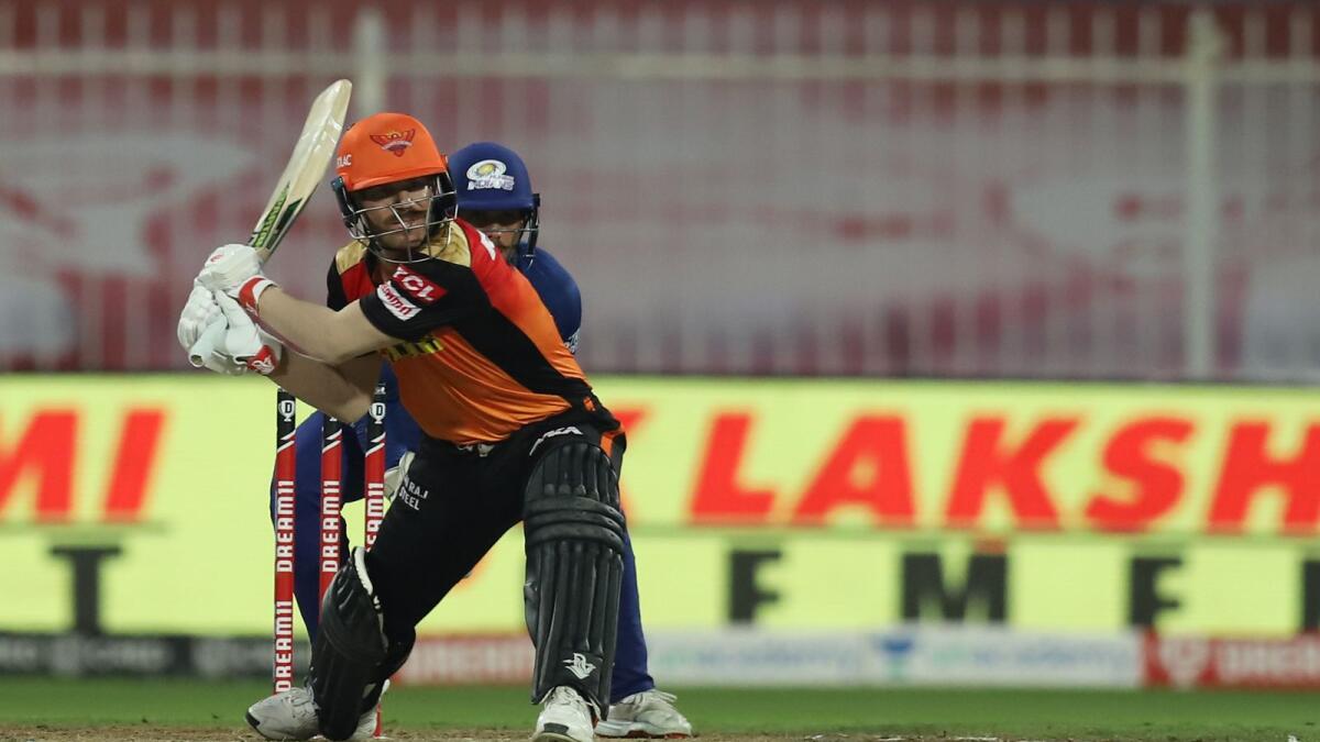 David Warner plays a shot during the match against Mumbai Indians. (IPL)