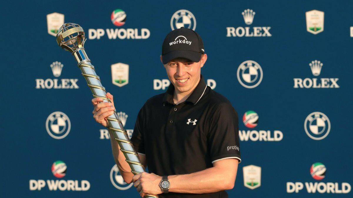 Matthew Fitzpatrick with the DP World Tour Championship trophy in Dubai last December. — Twitter