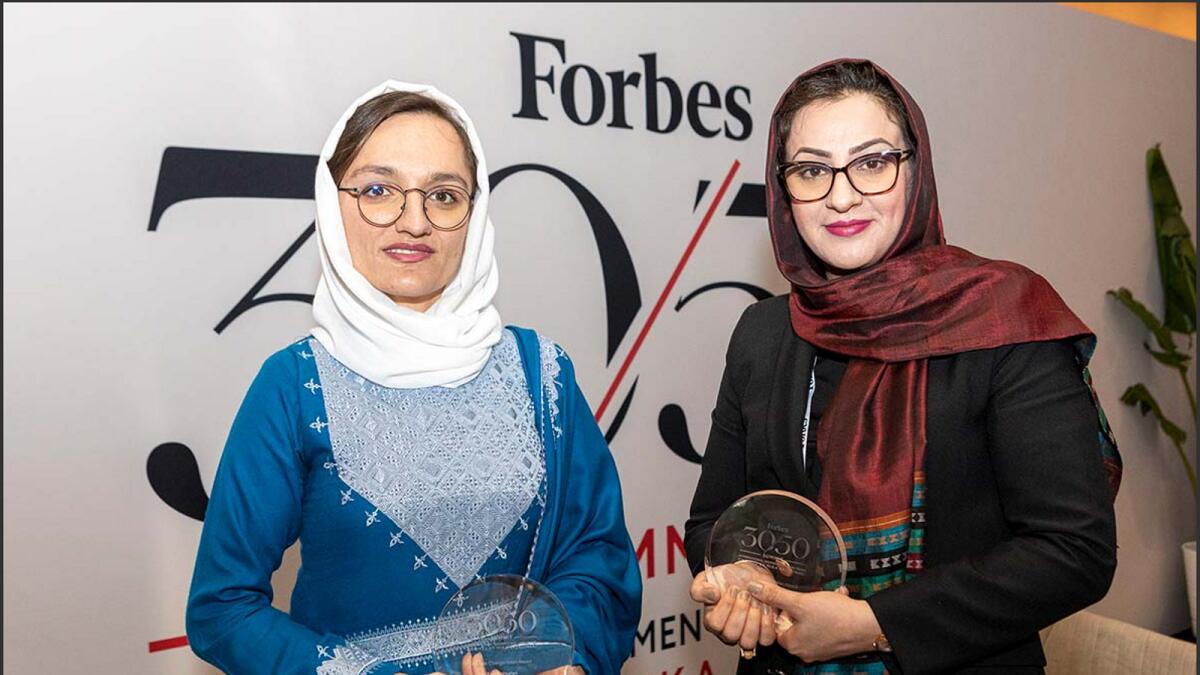 Zarifa Ghafari (left) and Naheed Farid with their Changemaker Awards at the inaugural Forbes’ 30/50 Summit held in Abu Dhabi. Photo: Forbes